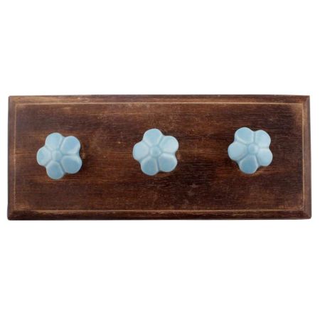 Turquoise Flower Ceramic Wooden Hooks 
